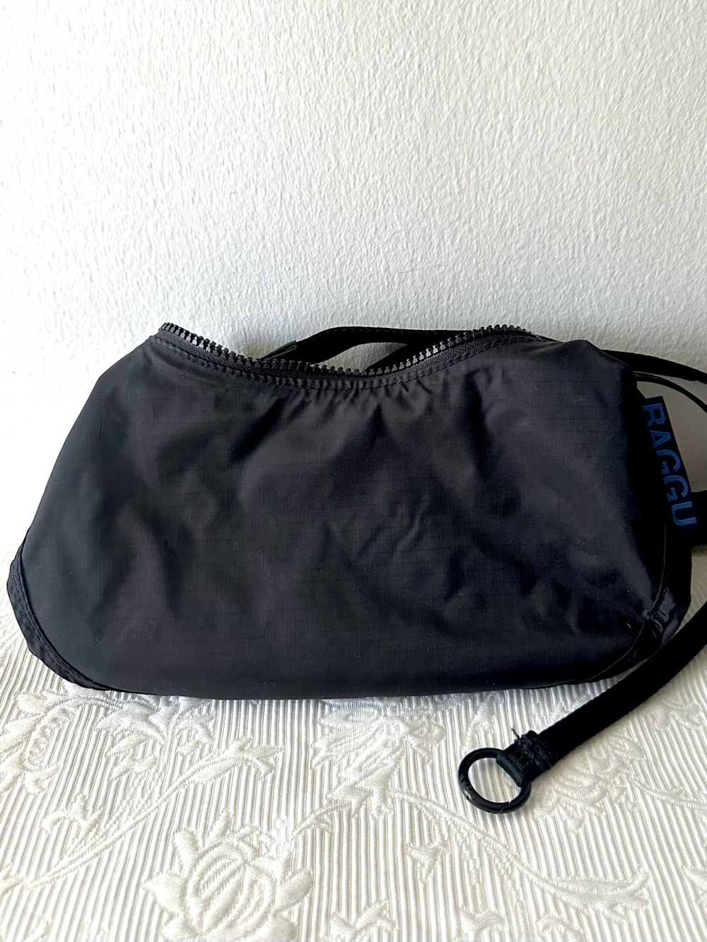 Baggu Navy Green Check Small Crescent Nylon Bag - Picture 5 of 6